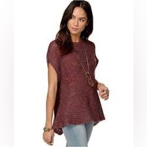 Free People Tatiana Wool Linen Blend Sweater Blouse Purple Wine Sz L